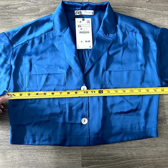 *NWT* Zara Royal Blue Crop Button Up Blouse Size XS - Picture 5 of 7